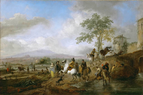 (Philips Wouwerman -- Riding school and horse watering place)