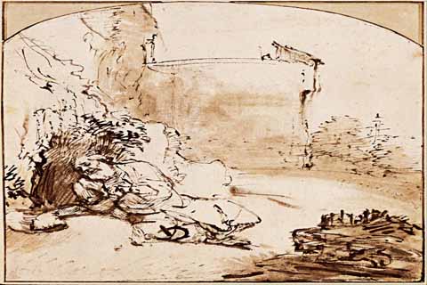(Rembrandt (1606–1669)-The Prophet Jonah before the Walls of Nine)