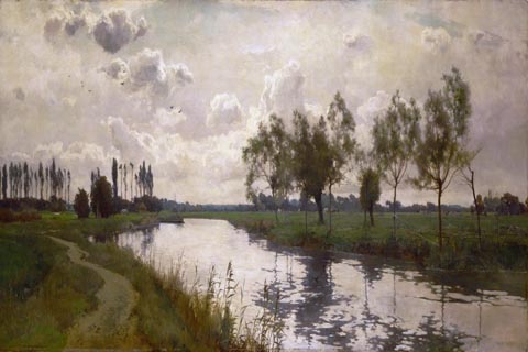 《河和拉船路》-阿尔弗雷德·帕森斯(Alfred Parsons English 1847-1920 River and Towpath.tif)