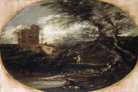 《有一个隐士的景观》-弗朗西斯科·塞巴斯蒂安·里奇(Antonio Francesco Peruzzini, Sebastiano Ricci - Landscape with a Hermit)