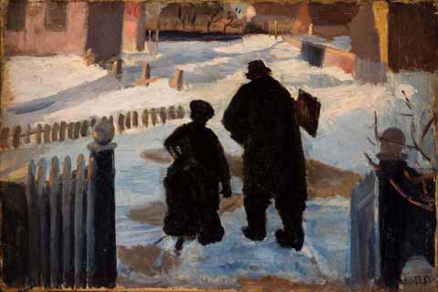 (Anna Ancher - Michael Ancher on his way to his studio accompanied by the organist Helene Christensen)