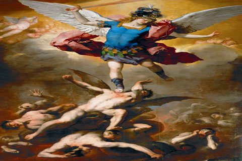 (Luca Giordano -- Archangel Michael Hurls the Rebellious Angels)