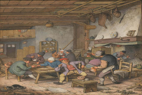 (Adriaen van Ostade (1610–1685)-Room in an Inn with Peasants Drin)