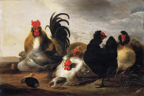 (Gijsbert Gillisz d’ Hondecoeter - Cock and Hens in a Landscape)
