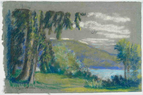 《来自A.B. Davies的书》-阿瑟·鲍恩·戴维斯(Arthur Bowen Davies (1862–1928)-Landscape from A.B. Davies book, edition #350)