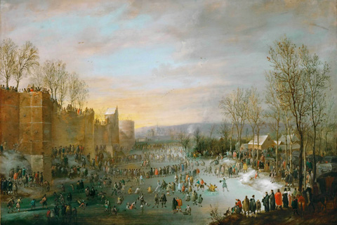 (Robert van den Hoecke (1622-1668) -- Skating in the Town Moat)