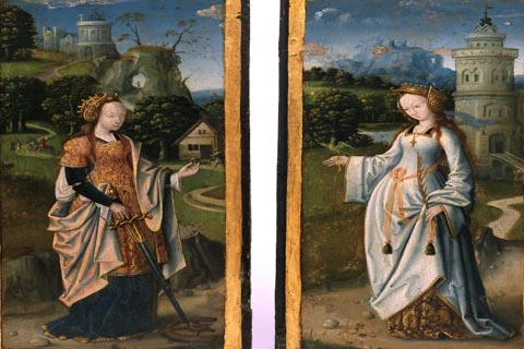 《圣人凯瑟琳，亚历山大和芭芭拉》(Artist-maker unknown Netherlandish (active Antwerp) Saints Catherine of Alexandria and Barbara.tif)