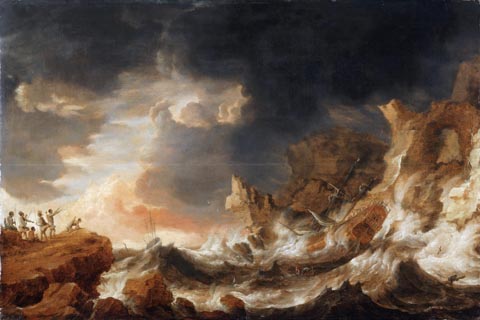 《在岩石海岸上的海难》(Bonaventura Peeters Flemish (active Antwerp) 1614-1652 Shipwreck on a Rocky Coast.tif)