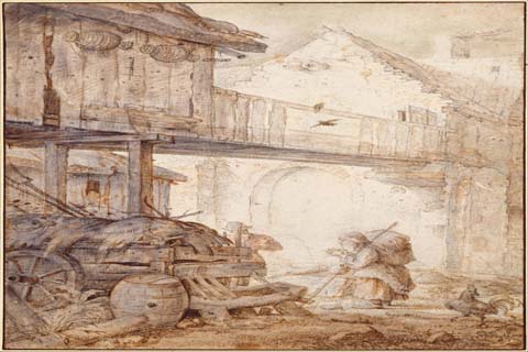 (Roelant Savery (1576–1639)-Derelict Courtyard with a Beggar Woma)