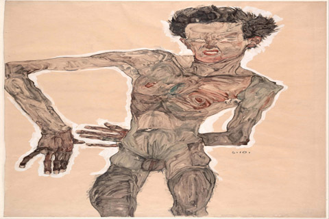 (Egon Schiele (1890–1918)-Nude Self-Portrait, Grimacing)