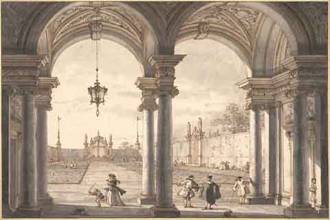 (Canaletto (1697–1768)-View through a Baroque Colonnade into a Ga)GH