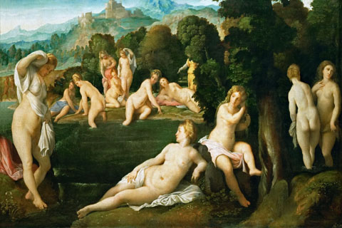 (Jacopo Palma, il vecchio -- Bathing Nymphs)