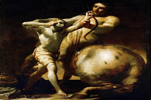 (Giuseppe Maria Crespi -- Centaur Chiron Teaches Young Achilles Archery)