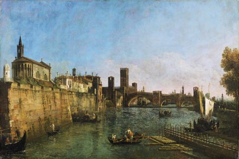 《维罗纳的看法》(Bernardo Bellotto Italian (active Veneto) 1721-1780 View of Verona with the Castelvecchio and Ponte Scaligero.tif)