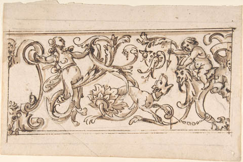 (Anonymous Drawing for a Frieze with Rinceau and Grotteschi)