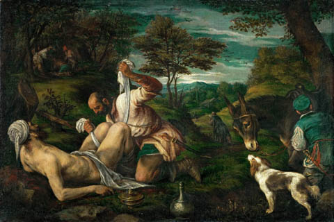 (Francesco Bassano II (1549-1592) -- Parable of the Good Samaritan)