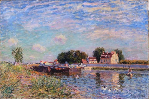 《在圣玛门斯运河》-阿尔弗雷德·西利(Alfred Sisley French 1839-1899 The Canal at Saint-Mammes.tif)