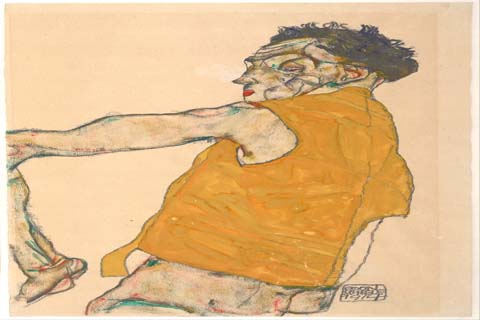 (Egon Schiele (1890–1918)-Self-Portrait in Yellow Vest, 1914)