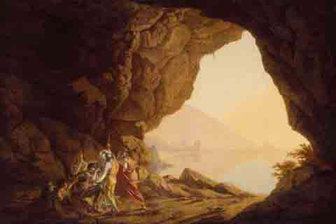 (Joseph Wright of Derby Grotto by the Seaside in the Kingdom of Naples with BandittiSunset)
