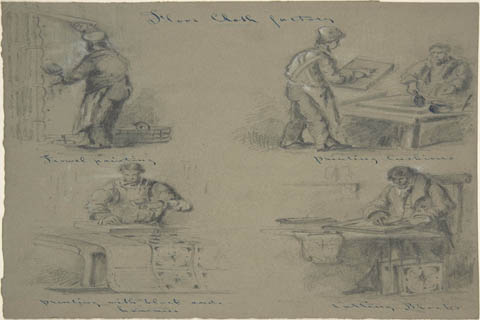 (Anonymous Four drawings showing the manufacture of floor cloth)