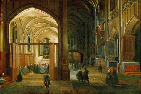 (Hendrick van Steenwijck the younger -- Evening Mass in a Gothic Church)