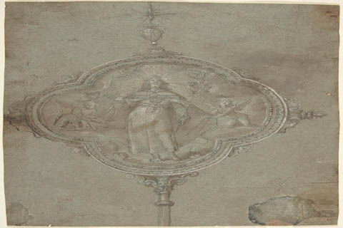 (Anonymous Drawing for a Standard with Christ in Glory Flanked by Putti)